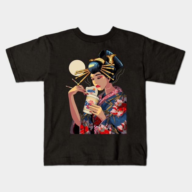 Oiran Noodles Kids T-Shirt by Heymoonly